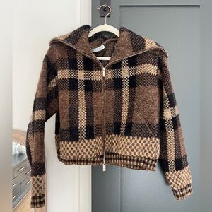 Zara Brown Plaid Zip Up Jacket size S